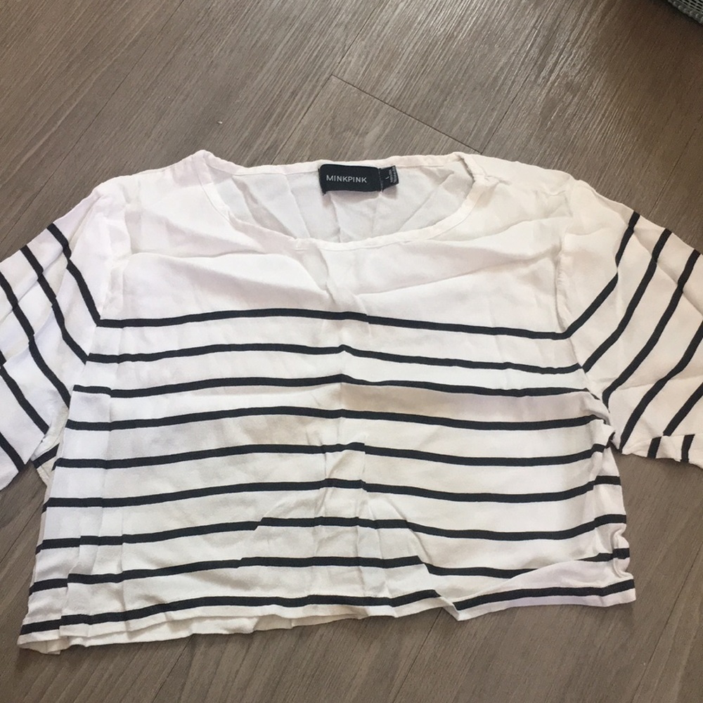 White and black horizontal striped crop top.